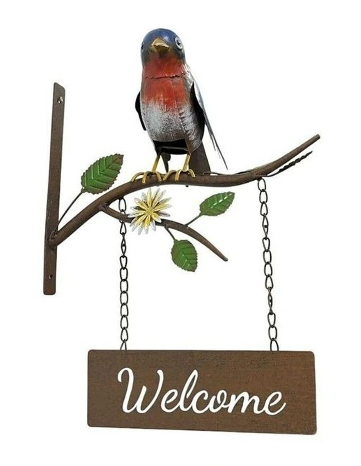 Door Post Welcome Sign With Colourful Bird 30.5x25x41 in Multi image 3