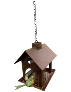 Hanging Birdhouse With Finch 11.75x11.75x42.25 in Beige