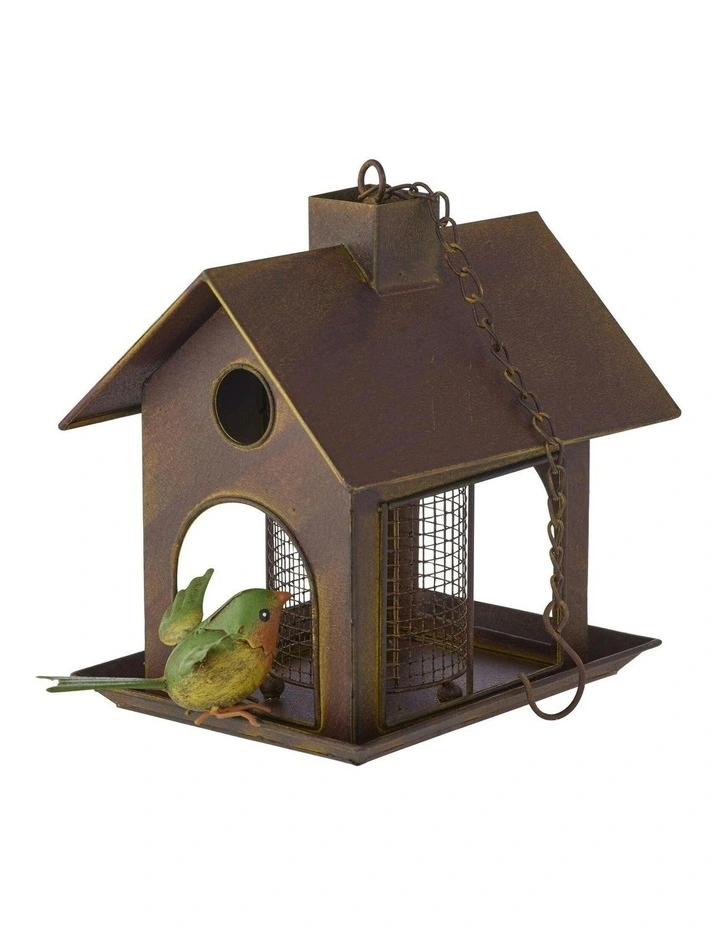 Hanging Birdhouse With Finch 11.75x11.75x42.25 in Beige image 2