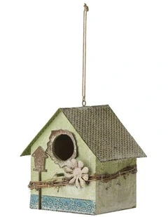 Hanging Birdhouse With Flower 18.5x15.5x21Hcm in Pink