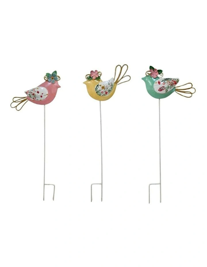 Colourful Garden Bird Stakes Set of 3 in Multi image 1