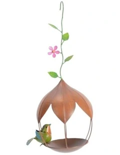 Hanging Birdfeeder With Flower in Brown