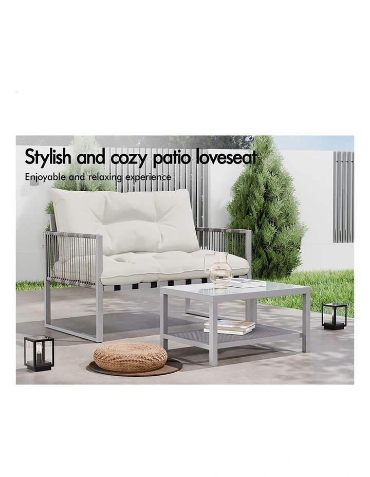 2PCS Outdoor Lounge Sofa Set Wicker Furniture Table and Chairs Garden Beige image 4