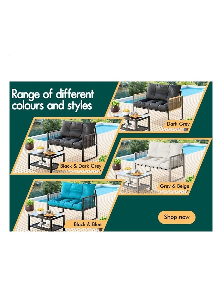2PCS Outdoor Lounge Sofa Set Wicker Furniture Table and Chairs Garden Beige image 5