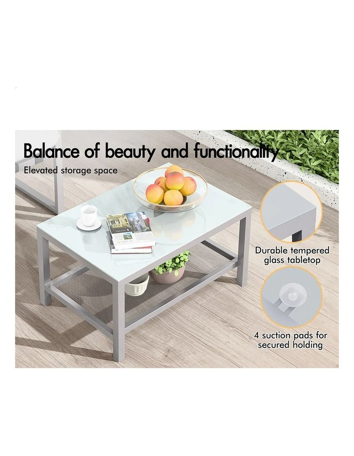 2PCS Outdoor Lounge Sofa Set Wicker Furniture Table and Chairs Garden Beige image 6