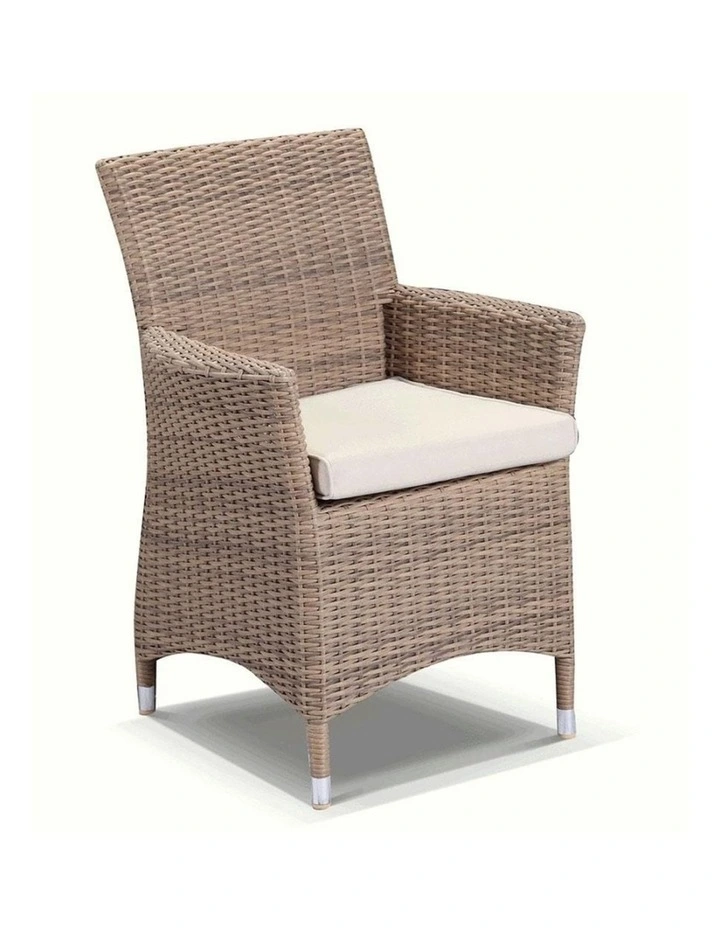 Sahara 8 Seater Rectangle Teak Top Dining Table Brushed Wheat With Chairs & Cream Cushions image 2
