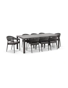 Southport Outdoor 2.17m Aluminium and Ceramic Table with 8 Finley Chair Slate Grey