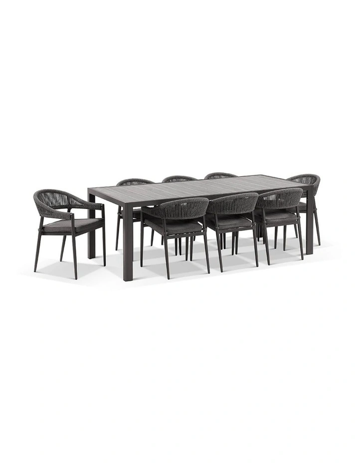 Southport Outdoor 2.17m Aluminium and Ceramic Table with 8 Finley Chair Slate Grey image 1