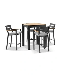 Balmoral 4 Seater Square Bar Table Charcoal With Capri Stools & Textured Olefin Grey Cushions