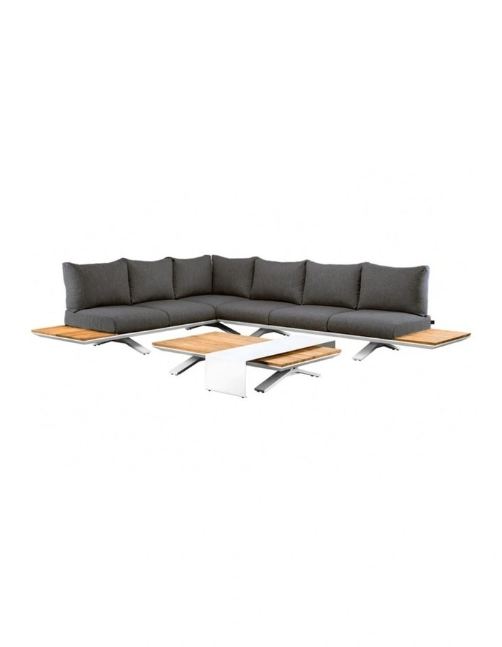 Venice Aluminium Corner Lounge with Built in Timber Side tables White & Dark Cushion image 2