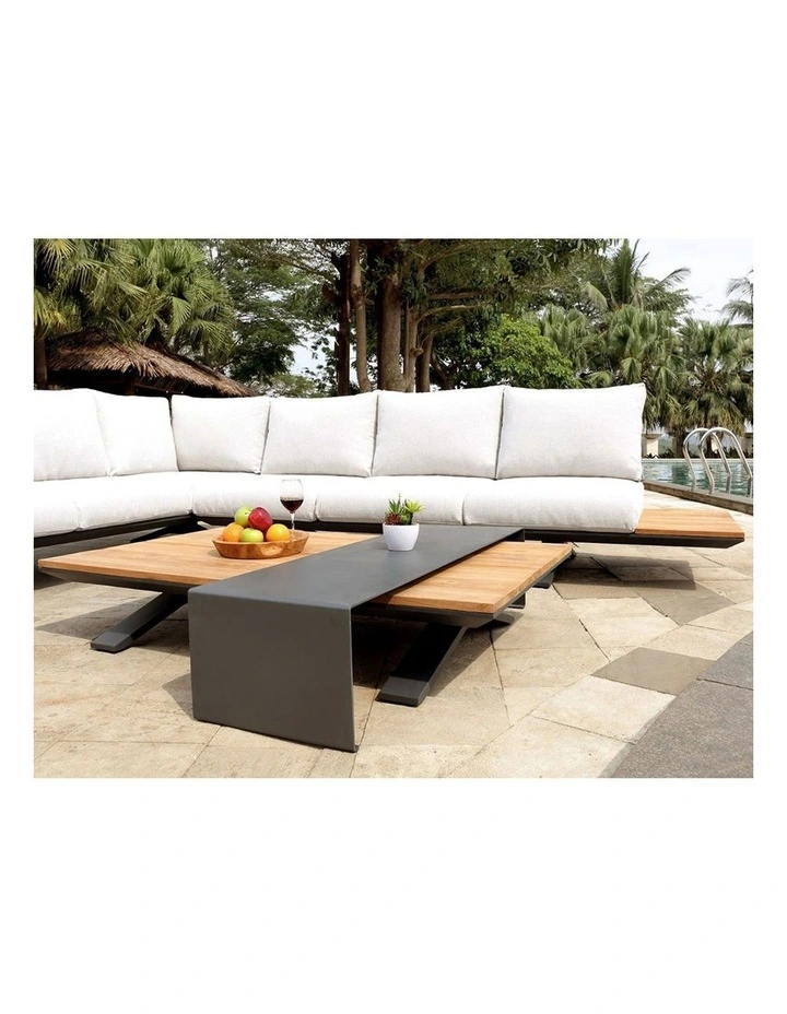 Venice Aluminium Corner Lounge with Built in Timber Side tables White & Dark Cushion image 4