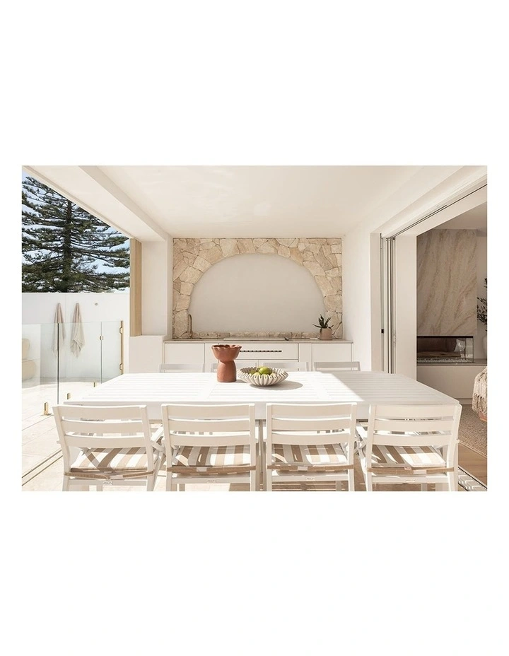 Santorini 2.5m Outdoor Aluminium Dining Table White With 8 Kansas Chairs & Heather Beige Cushions image 5