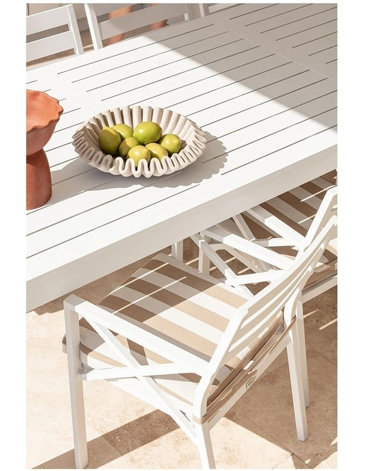 Santorini 2.5m Outdoor Aluminium Dining Table White With 8 Kansas Chairs & Heather Beige Cushions image 6