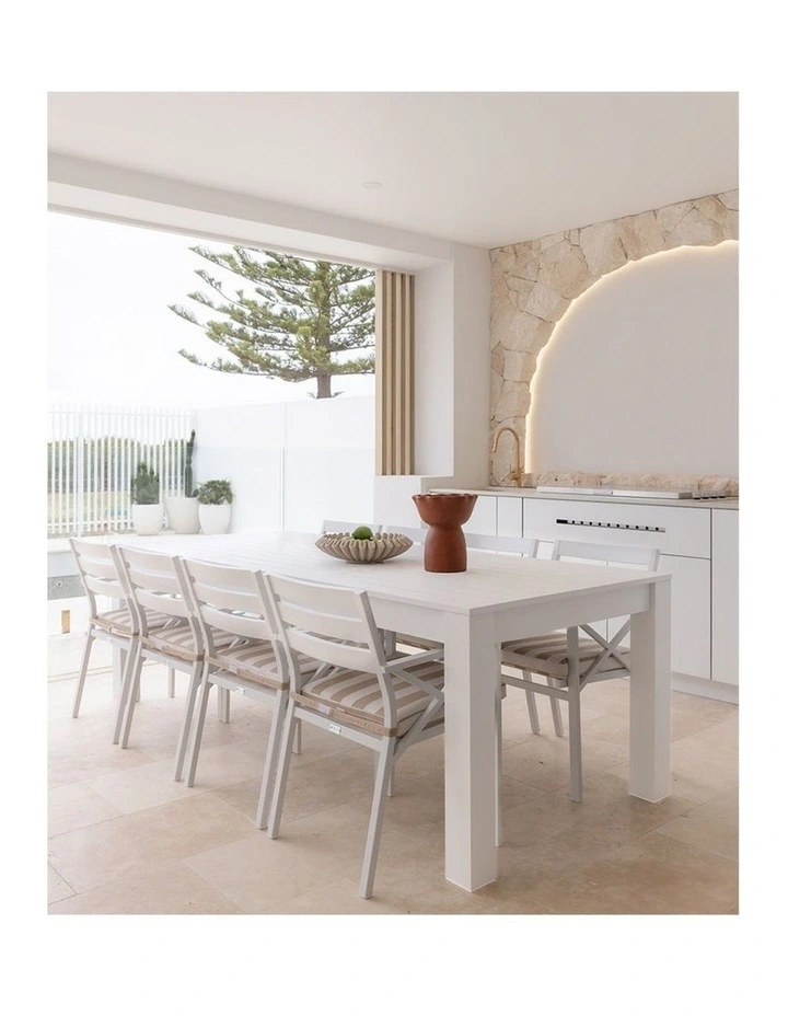 Santorini 2.5m Outdoor Aluminium Dining Table White With 8 Kansas Chairs & Heather Beige Cushions image 7