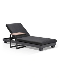 Santorini Aluminium Sun Lounge Charcoal With Side Table & Denim Grey Cushions