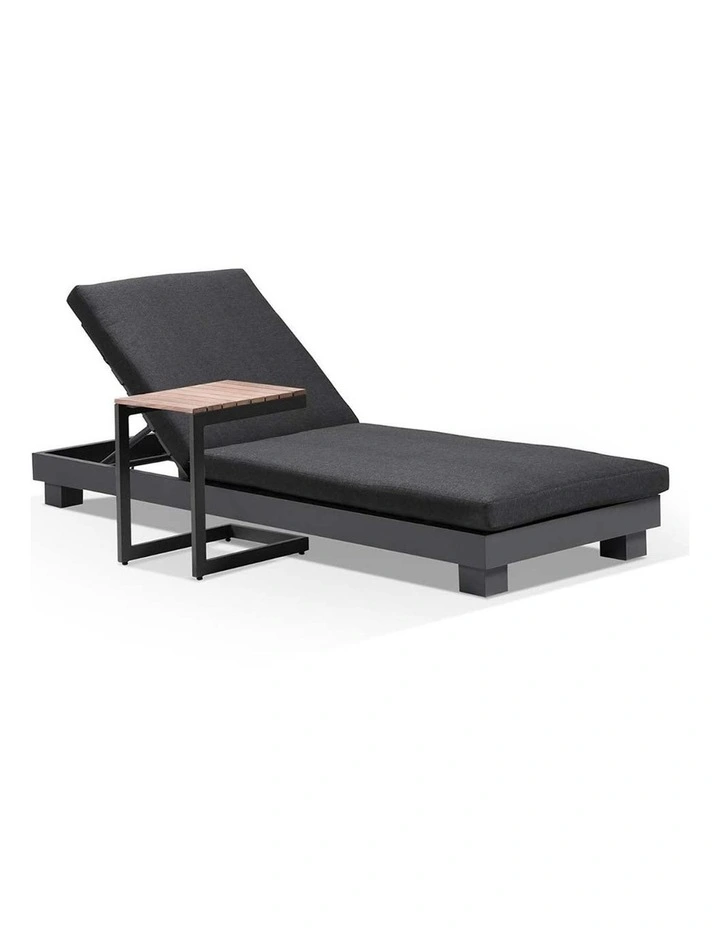 Santorini Aluminium Sun Lounge Charcoal With Side Table & Denim Grey Cushions image 1