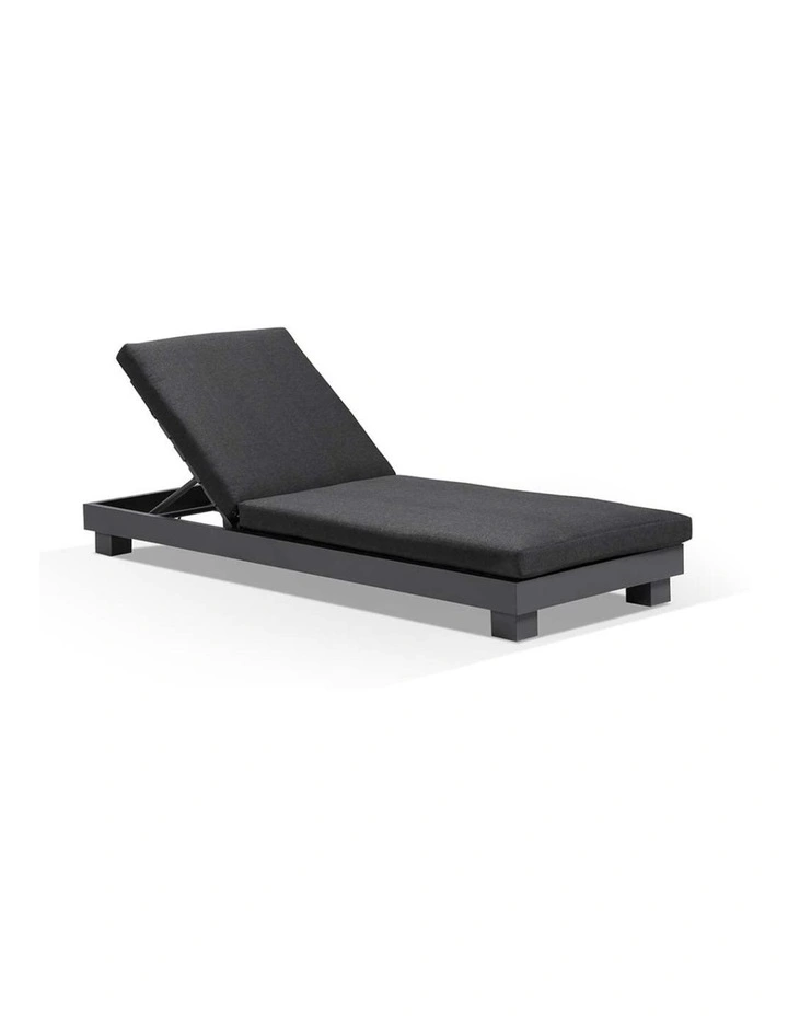 Santorini Aluminium Sun Lounge Charcoal With Side Table & Denim Grey Cushions image 2