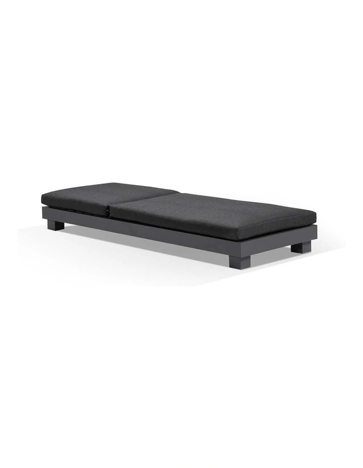Santorini Aluminium Sun Lounge Charcoal With Side Table & Denim Grey Cushions image 3