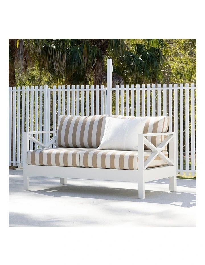 Kansas 2 seater Outdoor Aluminium Lounge in Sunbrella White & Maxim Heather Beige Cushions image 2
