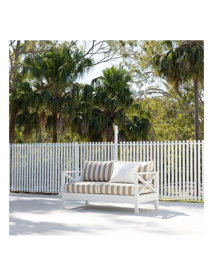 Kansas 2 seater Outdoor Aluminium Lounge in Sunbrella White & Maxim Heather Beige Cushions image 5