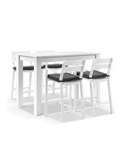 Santorini Outdoor Aluminium 1.5m Bar Table White With 4 stools & Denim Grey Cushions