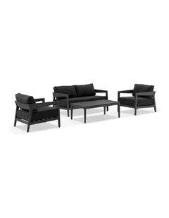 Bronte 2 1 1 Outdoor Aluminium Lounge Setting Charcoal With Coffee Table & Denim Grey Cushions