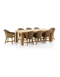 Pearl Outdoor 2.3m Teak Timber Dining Table with 8 Coastal Chairs