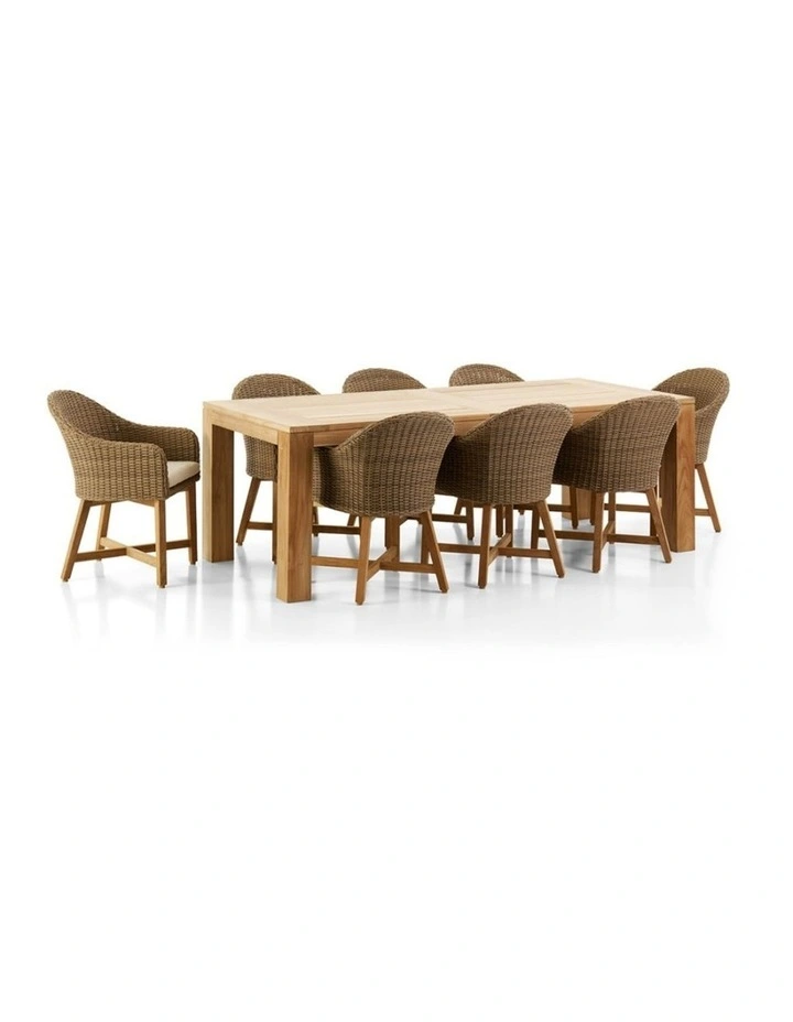 Pearl Outdoor 2.3m Teak Timber Dining Table with 8 Coastal Chairs image 1