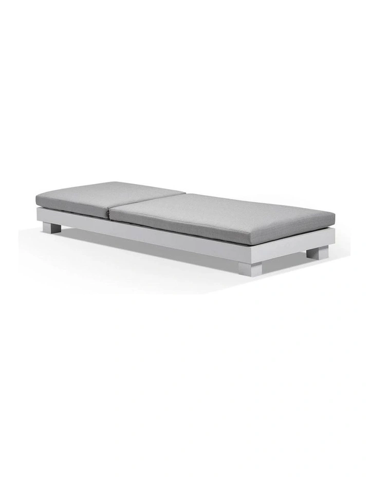 Santorini Aluminium Sun Lounge White With Round Side Table & Textured Olefin Grey Cushions image 3