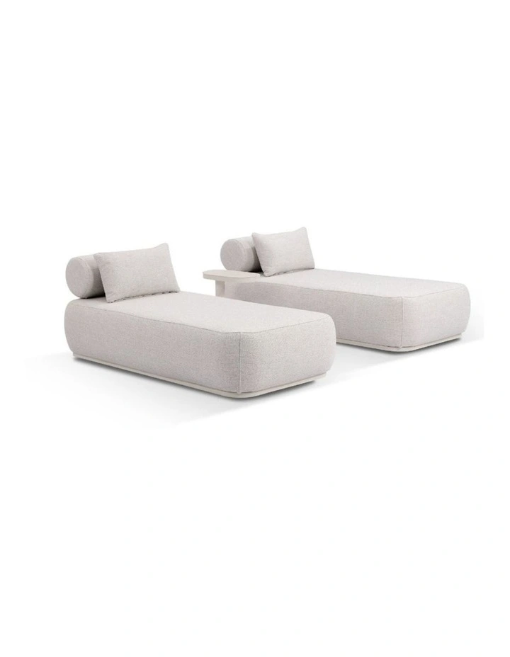 Norfolk Outdoor Aluminium Single Sun Lounge Set Light Dune With Side Table & Sandstone Cushions image 1