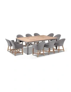 Sahara 10 Seater Table Brushed Grey With Coastal Chairs in Half Round wicker & Denim Cushions