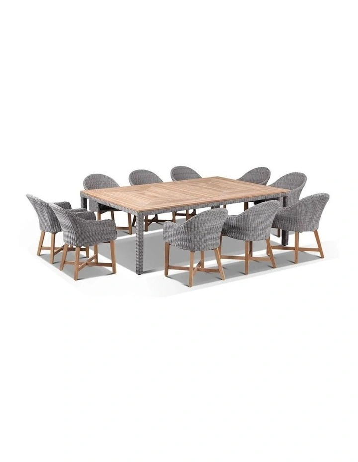 Sahara 10 Seater Table Brushed Grey With Coastal Chairs in Half Round wicker & Denim Cushions image 1