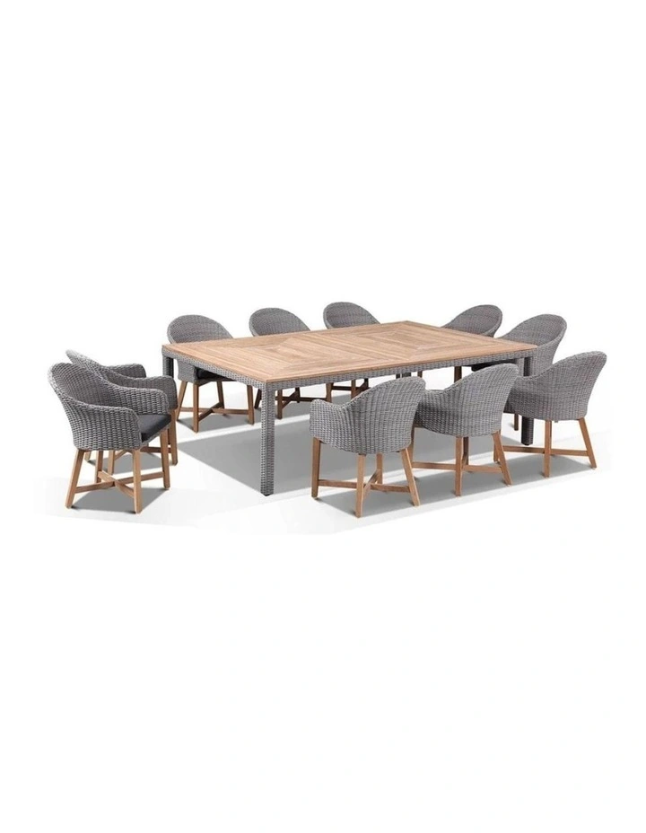 Sahara 10 Seater Table Brushed Grey With Coastal Chairs in Half Round wicker & Denim Cushions image 2