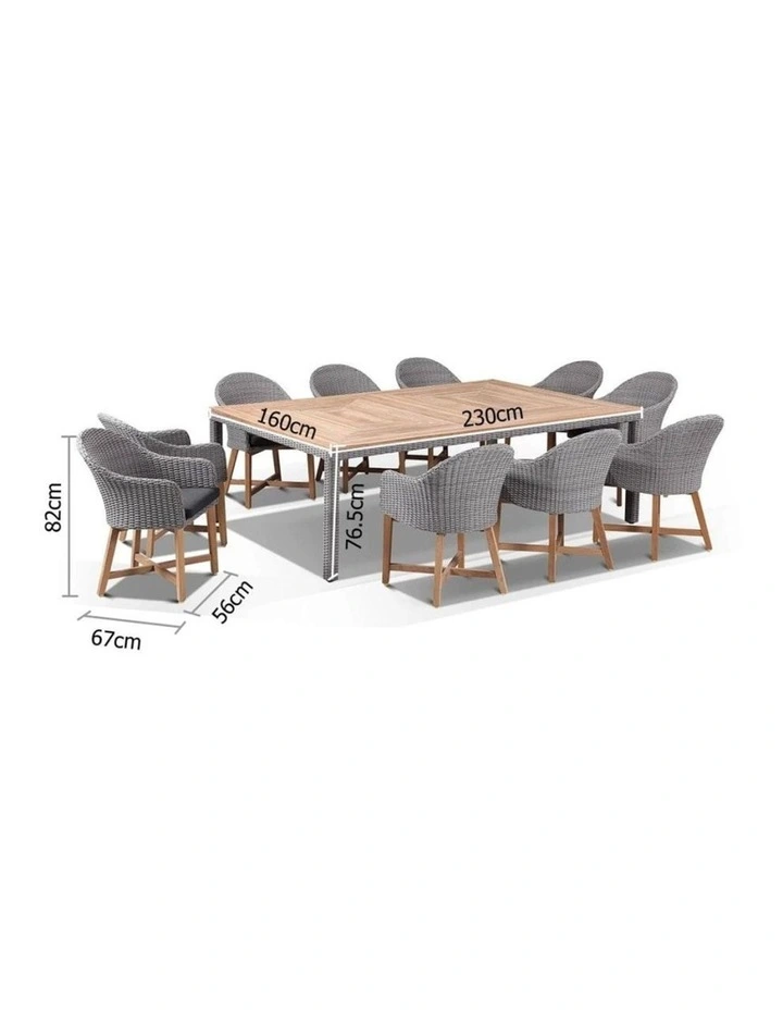 Sahara 10 Seater Table Brushed Grey With Coastal Chairs in Half Round wicker & Denim Cushions image 3
