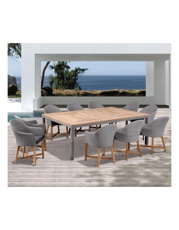 Sahara 10 Seater Table Brushed Grey With Coastal Chairs in Half Round wicker & Denim Cushions image 5