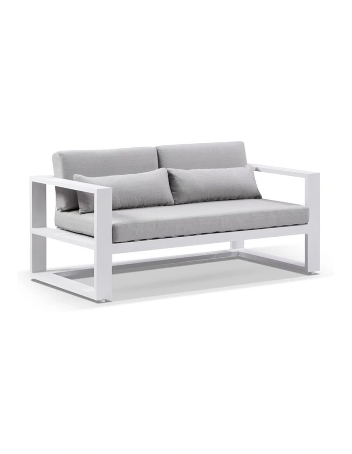 Santorini 2 1 1 Outdoor Aluminium Lounge Set White With Coffee Table & Olefin Light Grey Cushions image 2