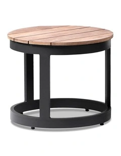 Balmoral Round Industrial Aluminium Teak Top Side Table Charcoal