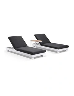 Santorini Aluminium Sun Lounge Set White With Side Table & Denim Grey Cushions