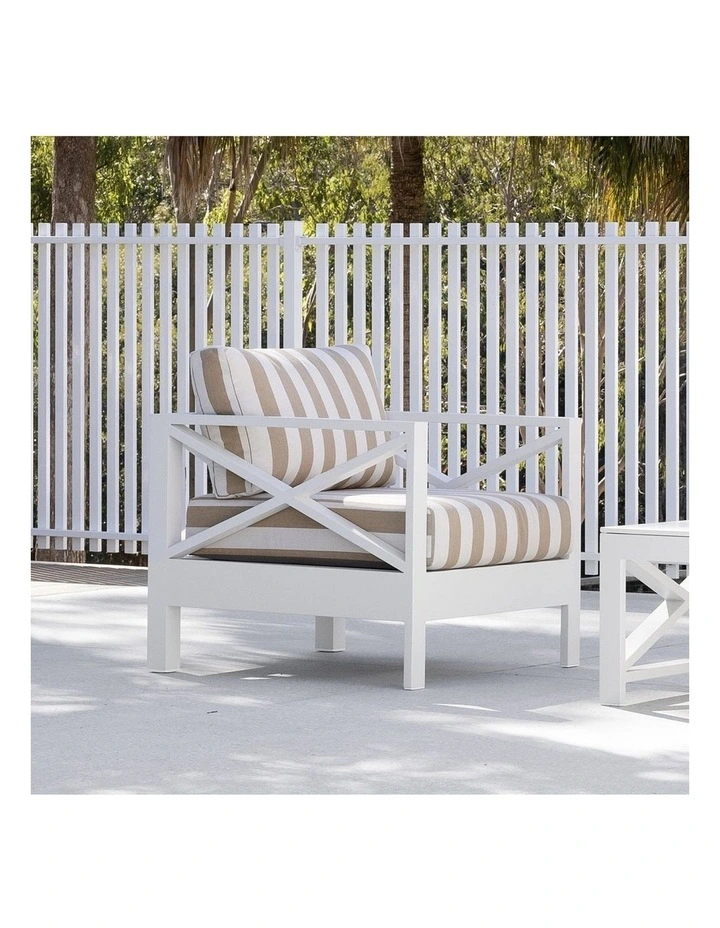 Kansas 1 seater Outdoor Aluminium Lounge in Sunbrella White & Maxim Heather Beige Cushions image 2