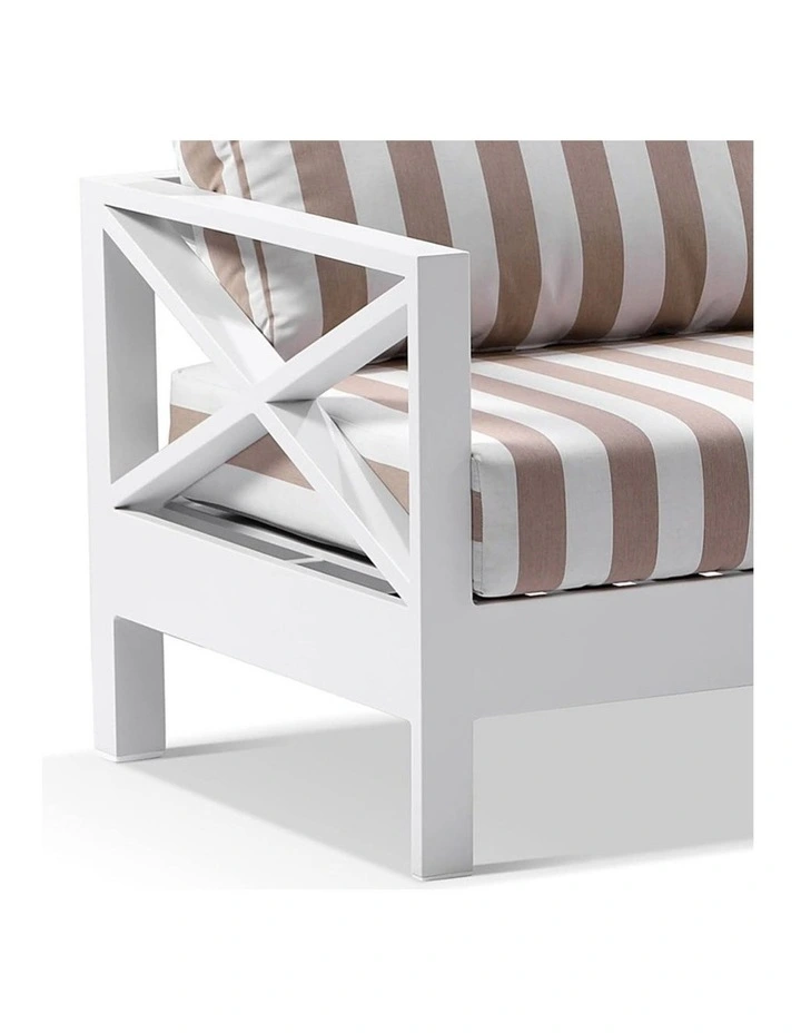 Kansas 1 seater Outdoor Aluminium Lounge in Sunbrella White & Maxim Heather Beige Cushions image 3