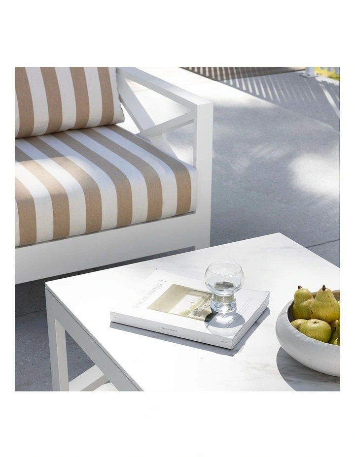 Kansas 1 seater Outdoor Aluminium Lounge in Sunbrella White & Maxim Heather Beige Cushions image 4