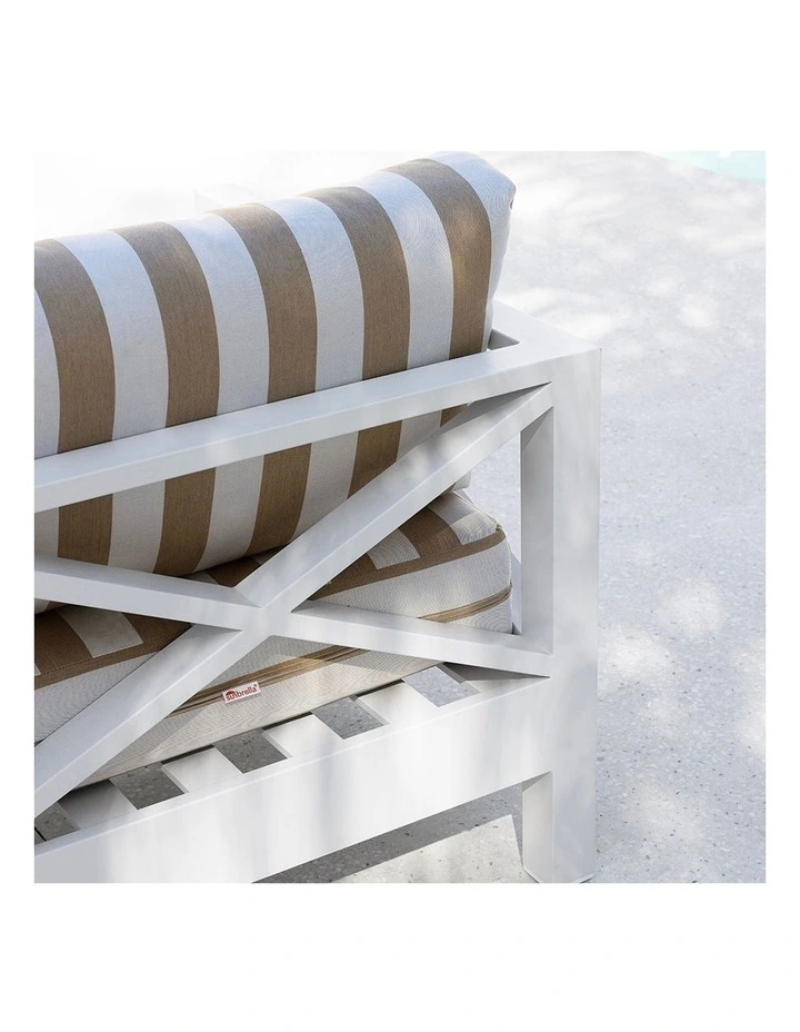 Kansas 1 seater Outdoor Aluminium Lounge in Sunbrella White & Maxim Heather Beige Cushions image 5