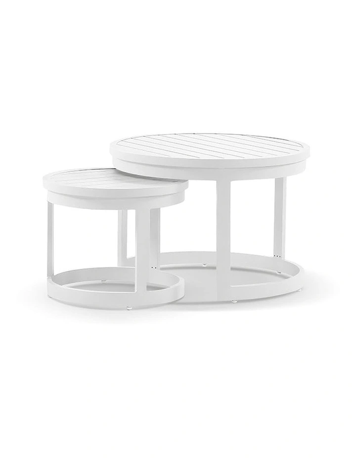 Santorini Round Outdoor Aluminium Side Table Set White image 1