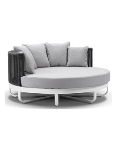 Cannes Outdoor Round Aluminium and Rope Daybed Sun Lounge White & Carbon Grey Rope/Olefin Cushions