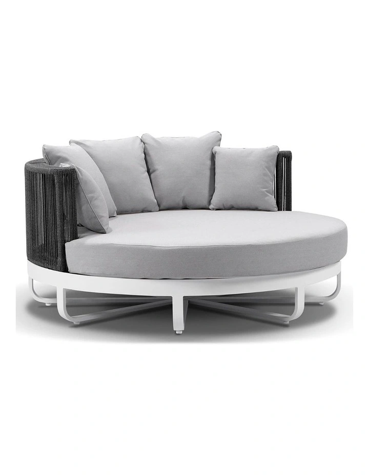 Cannes Outdoor Round Aluminium and Rope Daybed Sun Lounge White & Carbon Grey Rope/Olefin Cushions image 1