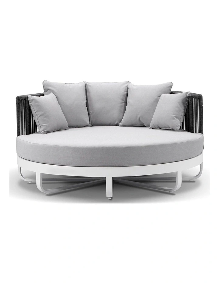 Cannes Outdoor Round Aluminium and Rope Daybed Sun Lounge White & Carbon Grey Rope/Olefin Cushions image 2