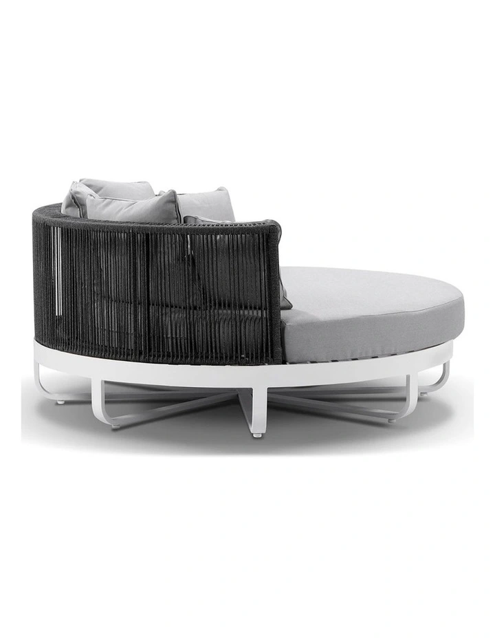 Cannes Outdoor Round Aluminium and Rope Daybed Sun Lounge White & Carbon Grey Rope/Olefin Cushions image 3