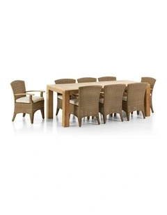 Pearl Outdoor 2.3m Teak Timber Dining Table with 8 Kai Chairs