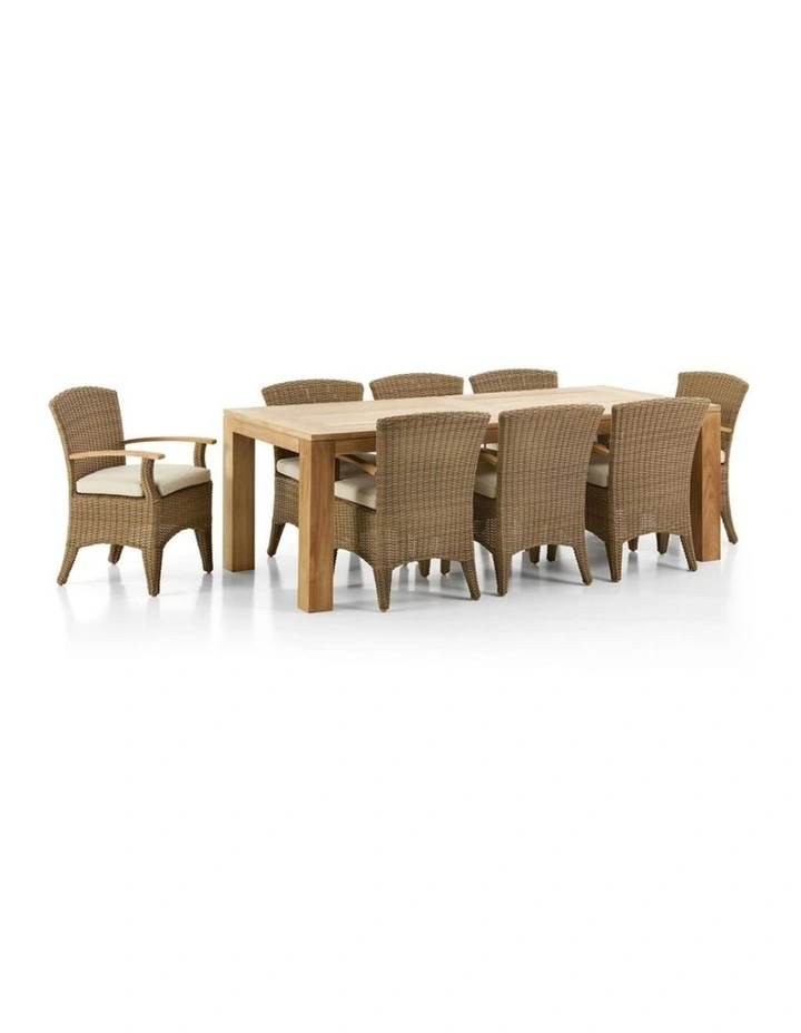 Pearl Outdoor 2.3m Teak Timber Dining Table with 8 Kai Chairs image 1