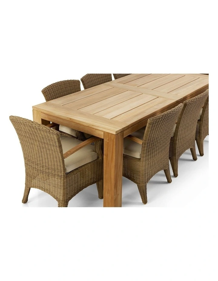 Pearl Outdoor 2.3m Teak Timber Dining Table with 8 Kai Chairs image 2